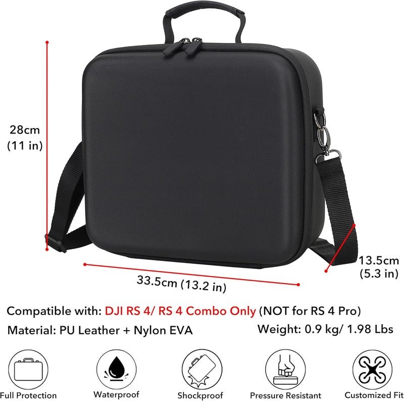 PONYRC RS 4 Carrying Case, Waterproof Portable PU leather Storage Shoulder Bag Travel Case for DJI Ronin RS 4/ RS 4 Combo, 3-Axis Gimbal Lightweight Stabilizer and Accessories - Image 5